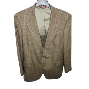 Jos A Bank Glen Check Brown Plaid Men's 2 Button Front Lambswool Blazer 46R